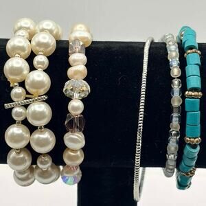 Blue & Cream Pearl Bracelet Bundle
